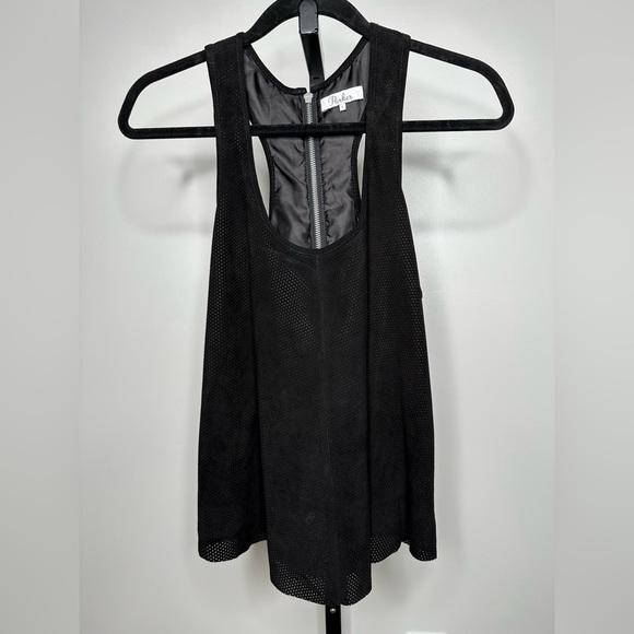 Parker Women Genuine Suede Leather Racerback - Perforated Suede Zip Back top - Picture 1 of 4
